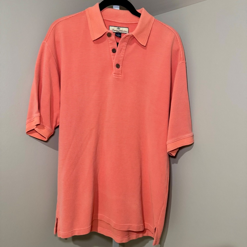 Tommy Bahama Mens Coral Silk‎ Cotton Blend Textured Polo Shirt Size Medium